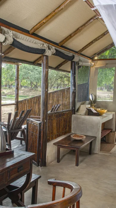 Bush chalet interior, Old Mondoro, Lower Zambezi, Zambia