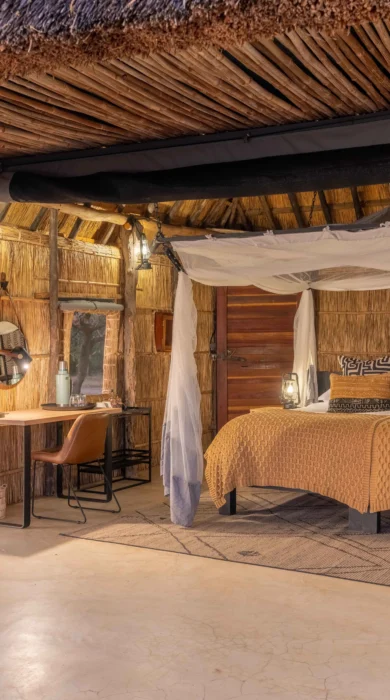 main bedroom, time and tide kakuli bush camp, south luangwa national park, zambia