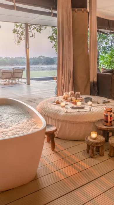 bubble bath, time and tide chinzombo, south luangwa national park, zambia