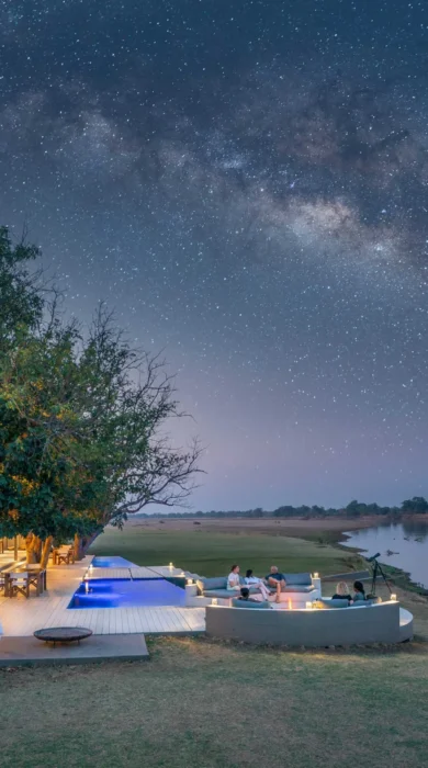 night view, time and tide chinzombo, south luangwa national park, zambia