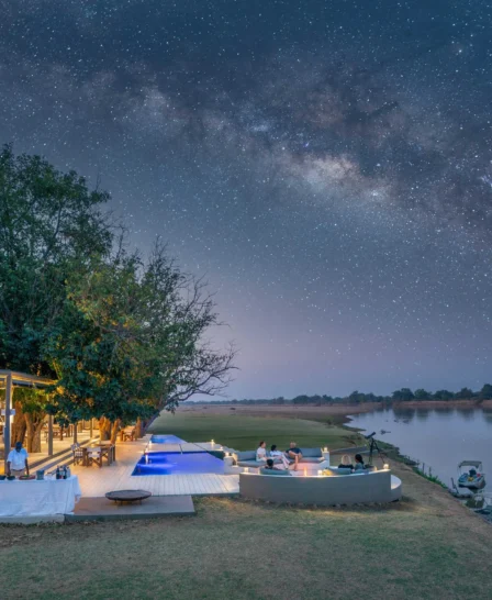 night view, time and tide chinzombo, south luangwa national park, zambia