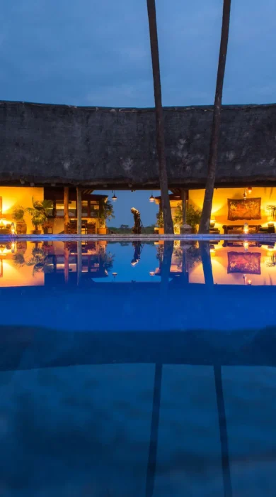 night exterior, ila safari lodge, kafue national park, zambia