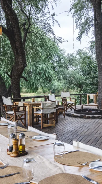 Outdoor deck and dining, Anabezi, Zambia
