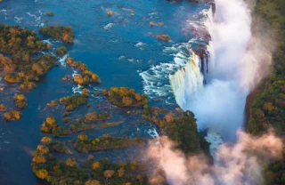 aerial view of victoria falls, zambia safaris