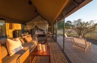 tent sunset, linkwasha camp, hwange national park, zimbabwe