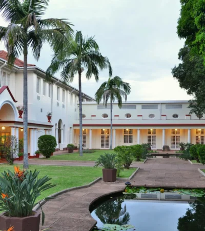pond entrance, victoria falls hotel, zimbabwe