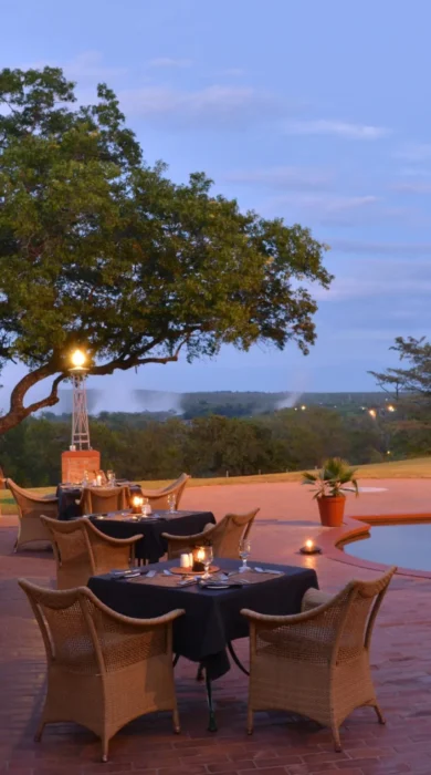 outdoor dining, victoria falls hotel, zimbabwe
