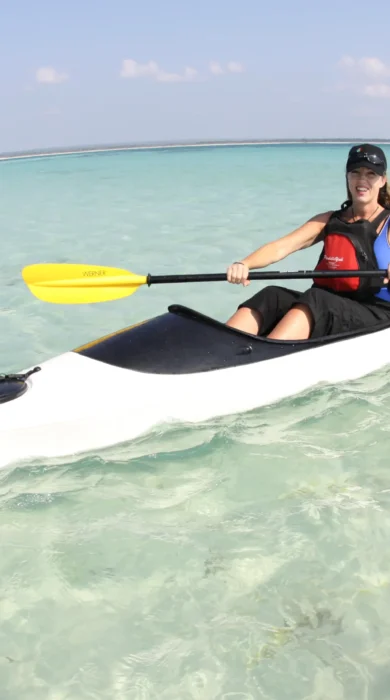 Happy kayakers on safari