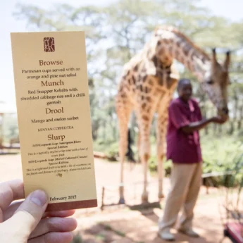 Menu, Giraffe Manor, Nairobi, Kenya