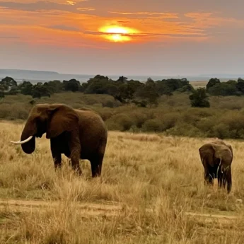 Elephants at sunset, Masaai Mara, Kenya