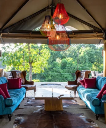 lounge area, governors il moran camp, maasai mara, kenya