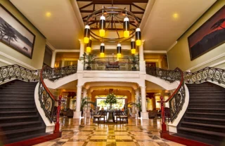 Hemingways Nairobi Kenya lobby yellow zebra safaris