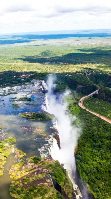 aerial view of victoria falls, zimbabwe safaris