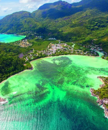 Aerial view of mahe island's bays and forests, Seychelles - Yellow Zebra Safaris