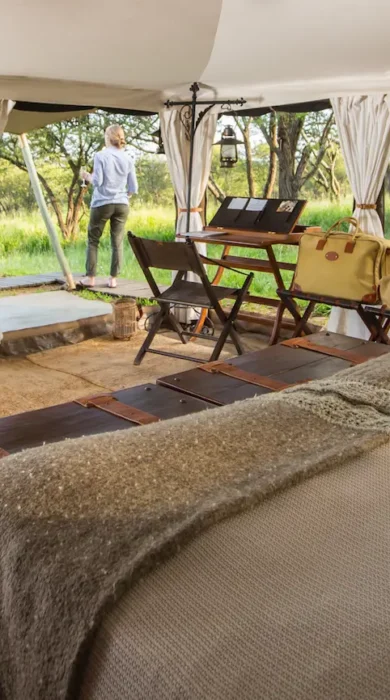 tent interior, elewana serengeti pioneer camp, the serengeti, tanzania