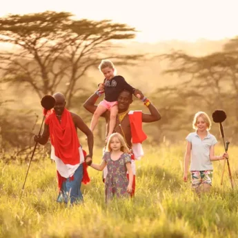 Guides look after three children as they walk through the reserve - Yellow Zebra Safari