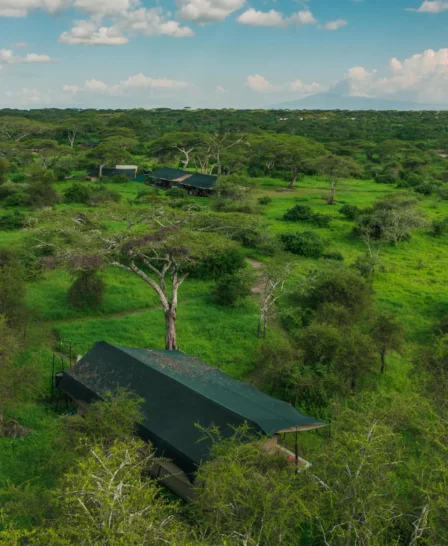 aerial view, camp fire, lemala mara, the serengeti, tanzania