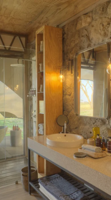 bathroom namiri plains tanzania yellow zebra safaris