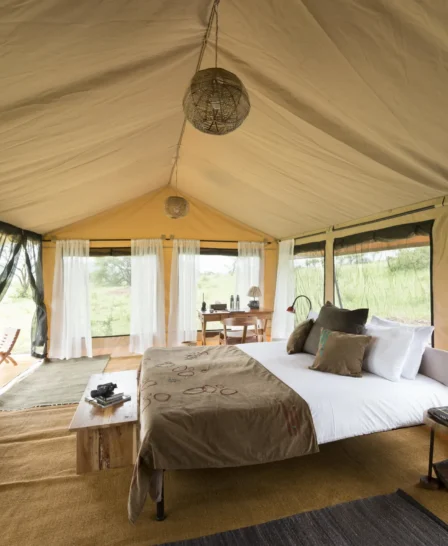 bedroom interior, nyikani camp central serengeti, tanzania