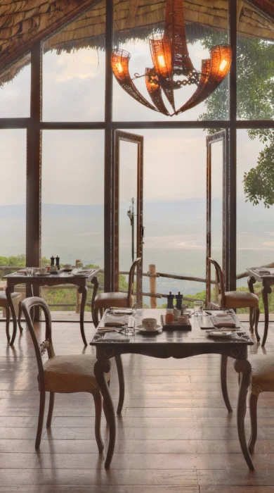 ngorongoro crater lodge dining interior tanzania yellow zebra safaris