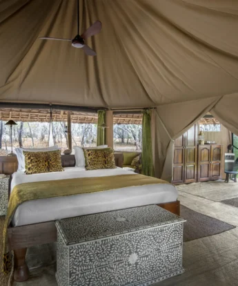 tented suite interior, siwandu camp, nyerere national park, tanzania