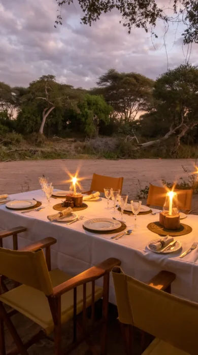 dinner set up, jongomero camp, ruaha national park, tanzania