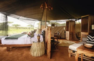 tent interior, wayo serengeti green camp, the serengeti, tanzania