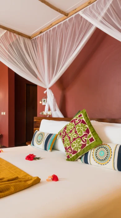 gold zanzibar king bed tanzania yellow zebra safaris