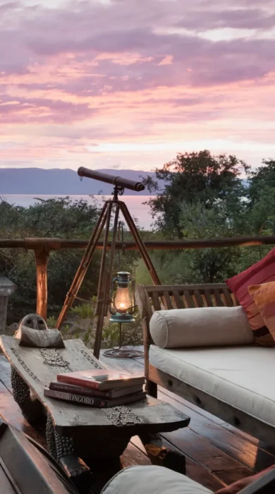 lupita island sunset deck tanzania yellow zebra safaris