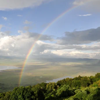 Rainbow over the Ngorongoro Crater, northern Tanzania