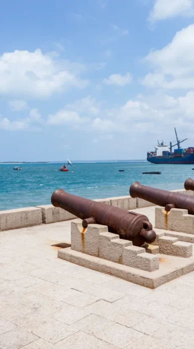 Cannons line the Stone Town waterfront looking out to the ocea, Zanzibar, Tanzania - Yellow Zebra Safaris