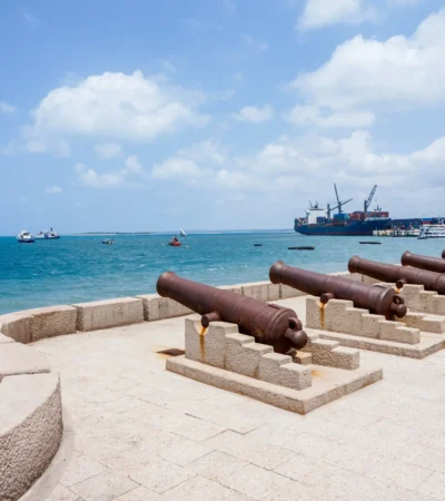 Cannons line the Stone Town waterfront looking out to the ocea, Zanzibar, Tanzania - Yellow Zebra Safaris