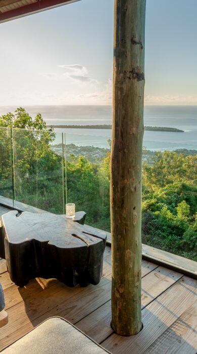 A view of the wooden decking overlooking the south coast's shoreline, Mauritius - Yellow Zebra Safaris