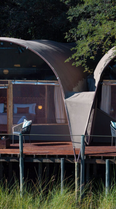 exterior of okuti camp rooms, moremi, botswana - yellow zebra safaris