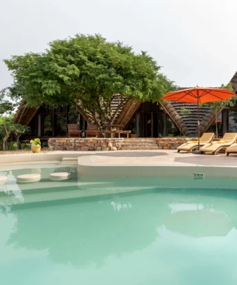 pool area, nile safari lodge, murchison falls national park, uganda
