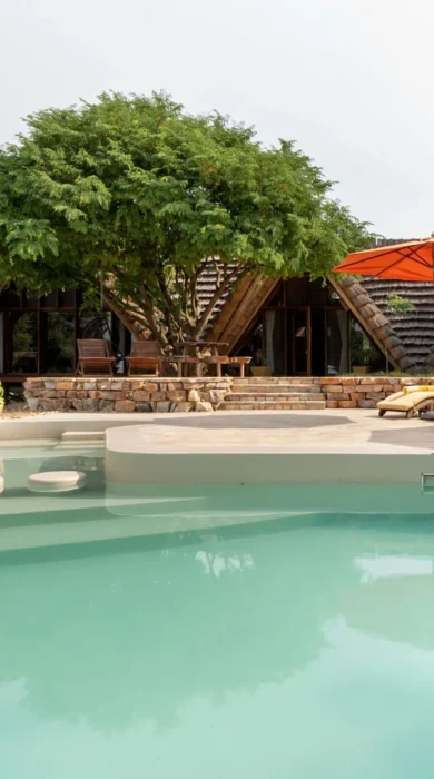 pool area, nile safari lodge, murchison falls national park, uganda