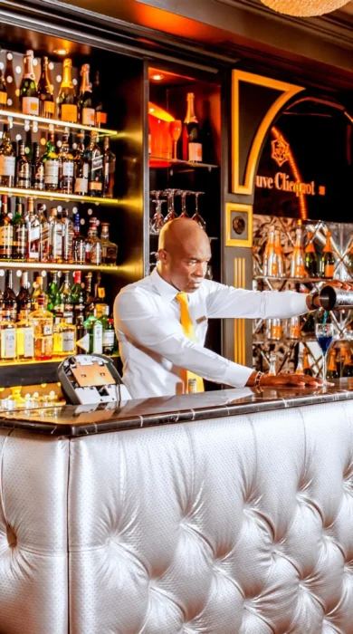 Barman at the Champagne Bar