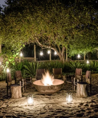 singita ebony lodge night camp fire south africa yellow zebra safaris
